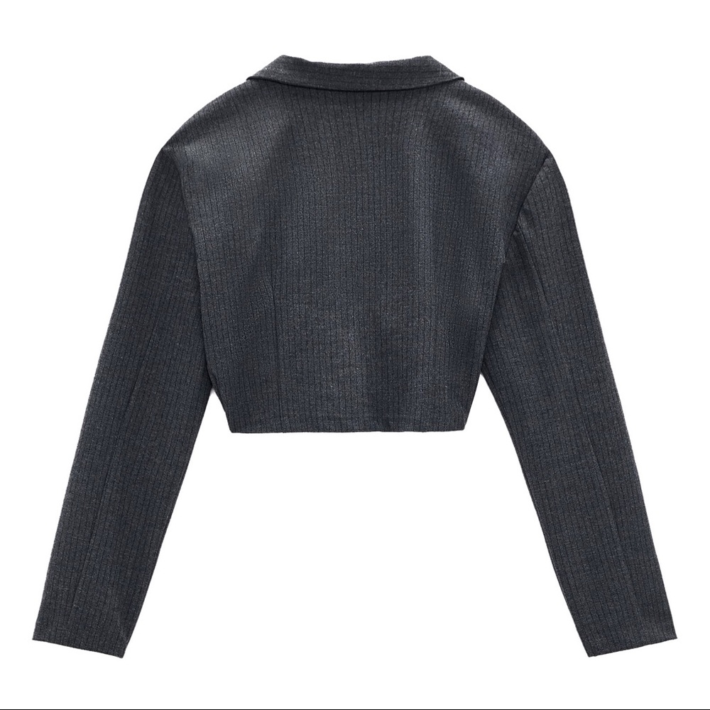 Zara Cropped Pinstripe Button Blazer Shirt Small - Picture 5 of 16